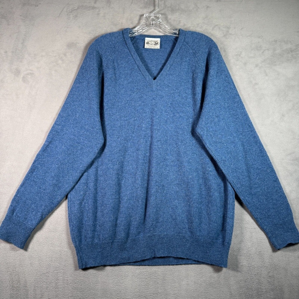 VTG Edinburgh Woolen Mill Sweater Mens 46/XL Blue Pure Lambswool Scotland *READ*